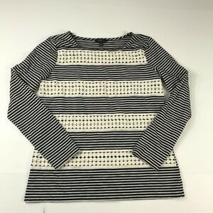 Talbots Womens Knit Top Embroidered Striped Long Sleeve Casual Shirt PS Petites